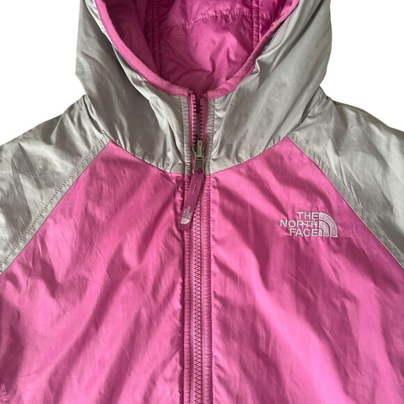 The North Face Girls XL Pink purple Gray Reversible Hooded Fleece Lined Jacket - Picture 3 of 9